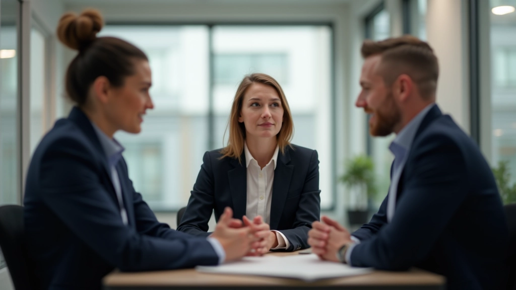 Groupe de trois professionnels de différentes origines en discussion animée, montrant la diversité linguistique du contexte belge
