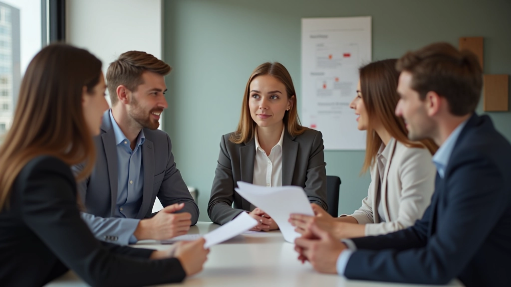 Groupe de professionnels en discussion