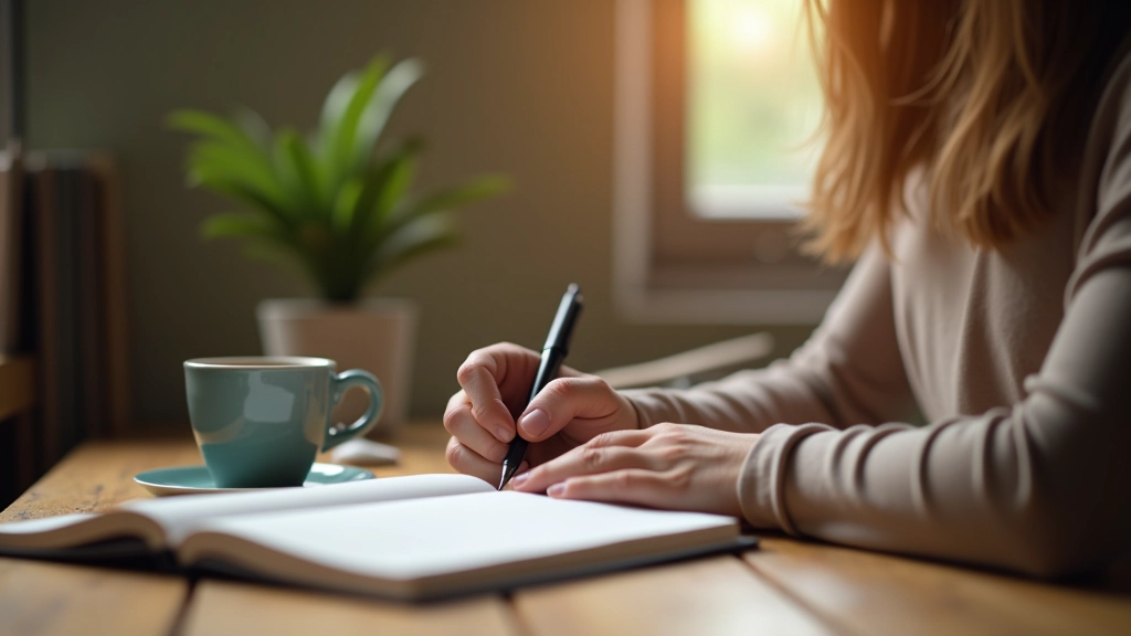 Personne pratiquant le journaling réflectif dans un cadre calme
