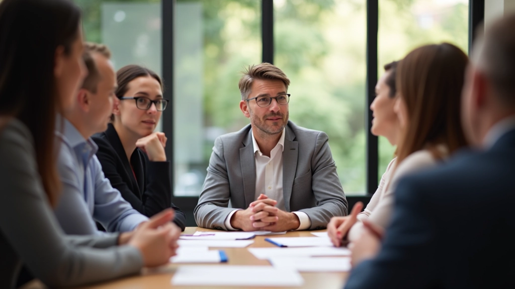 Équipe en discussion collaborative dans un environnement professionnel moderne