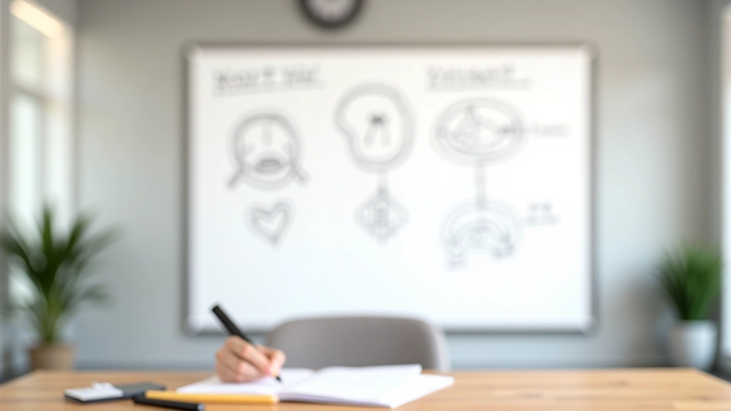 Tableau blanc dans un bureau lumineux avec des diagrammes des cinq composantes