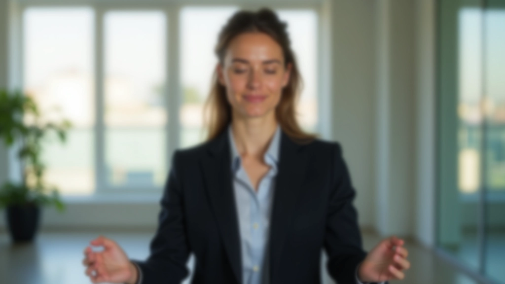 Femme en train de pratiquer la pleine conscience dans un environnement professionnel calme